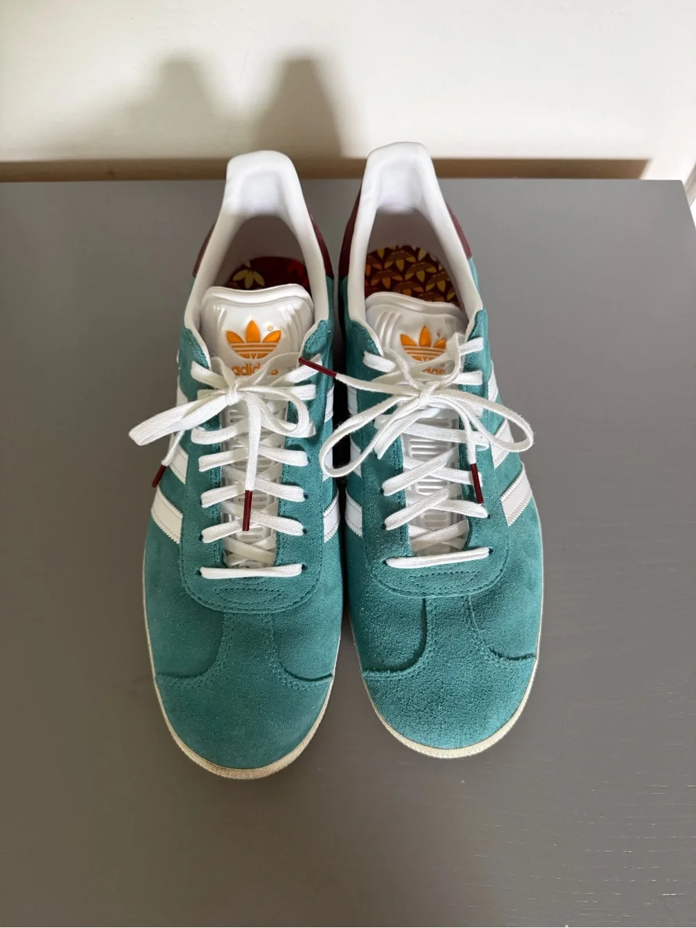 adidas Teal Suede Gazelle Sneakers with White Stripes